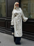Damen eleganter Mantel mit hohem Kragen und taillierbarem Gürtel R&B
