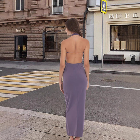 Damen Langarm-Elegant Kleid mit tiefem V-Ausschnitt und fließendem Saum R&B