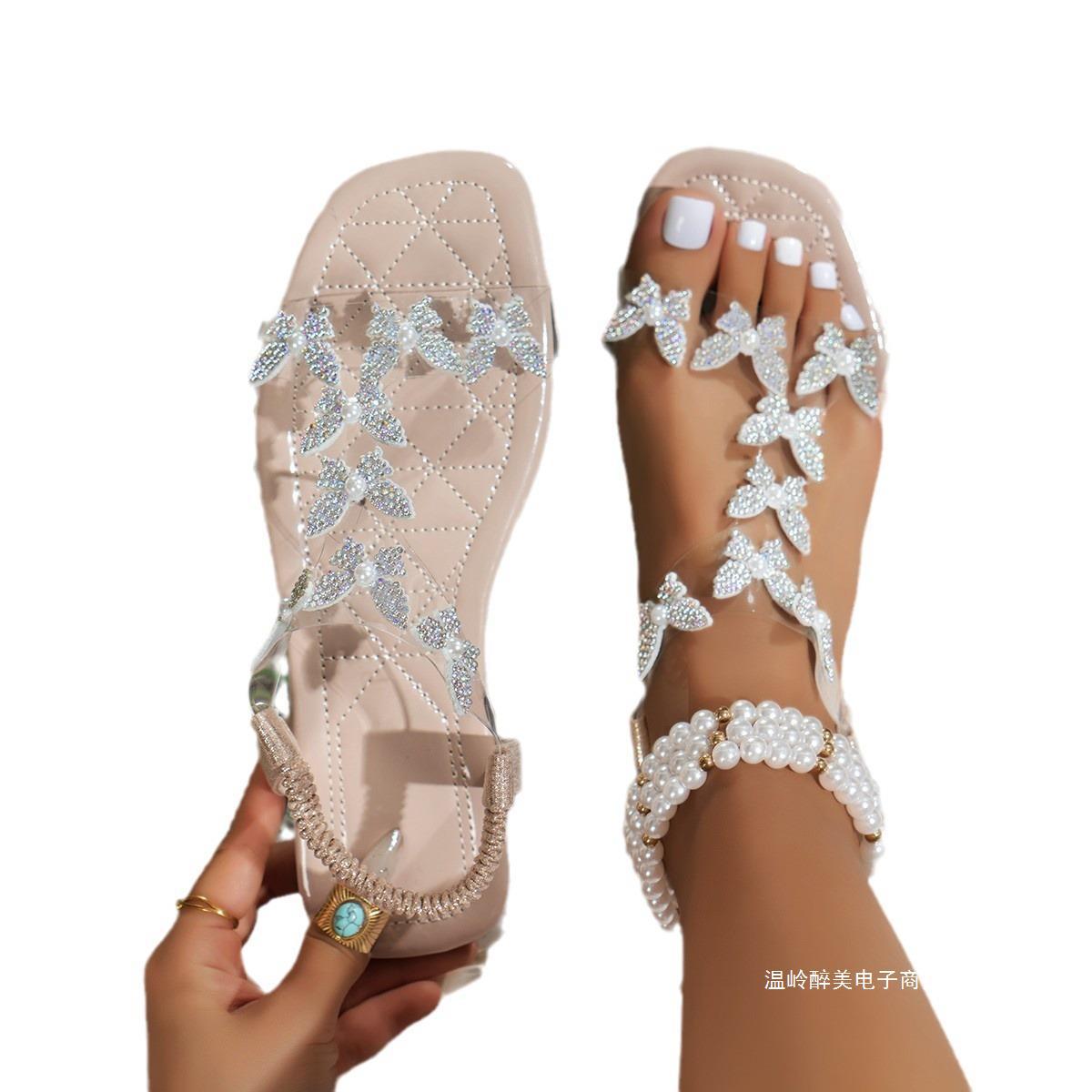 Damen Elegante Strandsandalen mit funkelnden Schmetterlingsapplikationen und komfortabler Sohle R&B