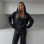 Damen elegantes Strickensemble mit weitem Cardigan und passenden Hosen R&B