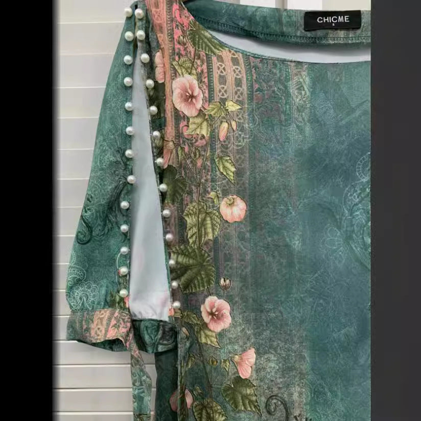 Damen Kleid mit floralen Mustern und offenen Schulterdetails R&B