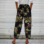 Damen lässige weite Stoffhose mit floralem Muster und elastischem Bund R&B