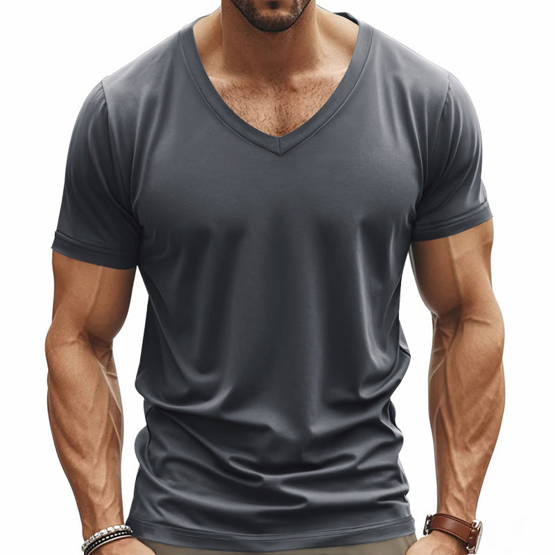 Herren V-Ausschnitt T-Shirt aus atmungsaktivem Baumwollmix mit modernem Schnitt R&B