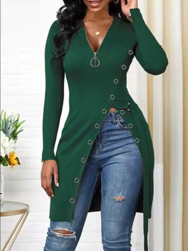 Damen Strickmantel mit asymmetrischem Schnitt und dekorativen Knopfdetails R&B