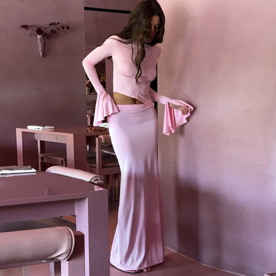 Damen Elegantes Maxikleid mit geschmälerten Ärmeln und drapiertem Detail R&B