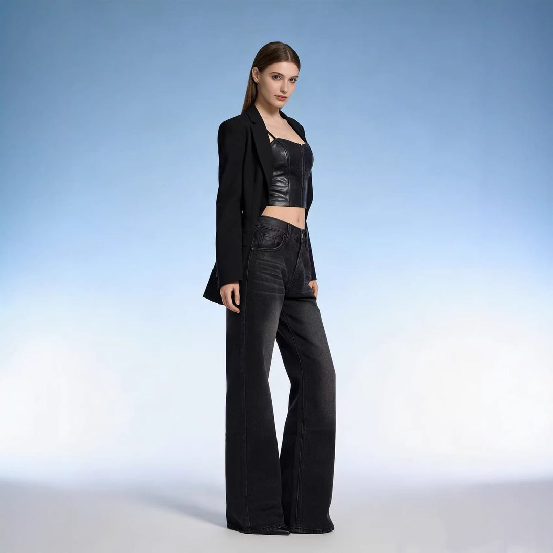 Damen Weite High-Waist Jeans mit klarer Schnittführung
