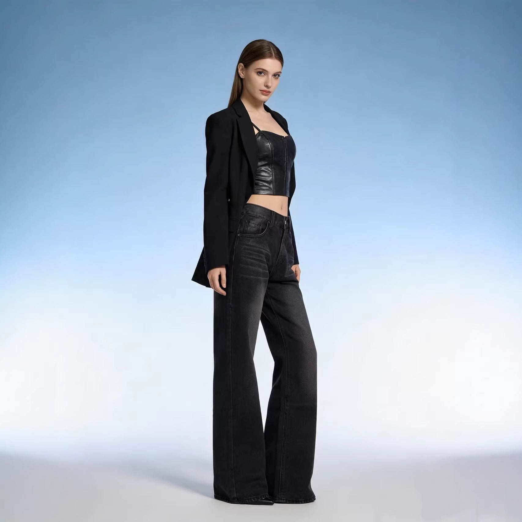 Damen Weite High-Waist Jeans mit klarer Schnittführung