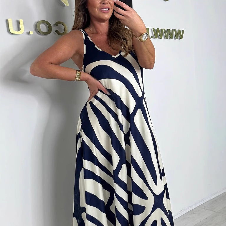 Damen Maxikleid mit modernem Muster und elegantem Schnitt R&B
