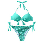 Damen Bikini-Set mit modischen BindR&Bändern und herausgearbeitetem Muster R&B