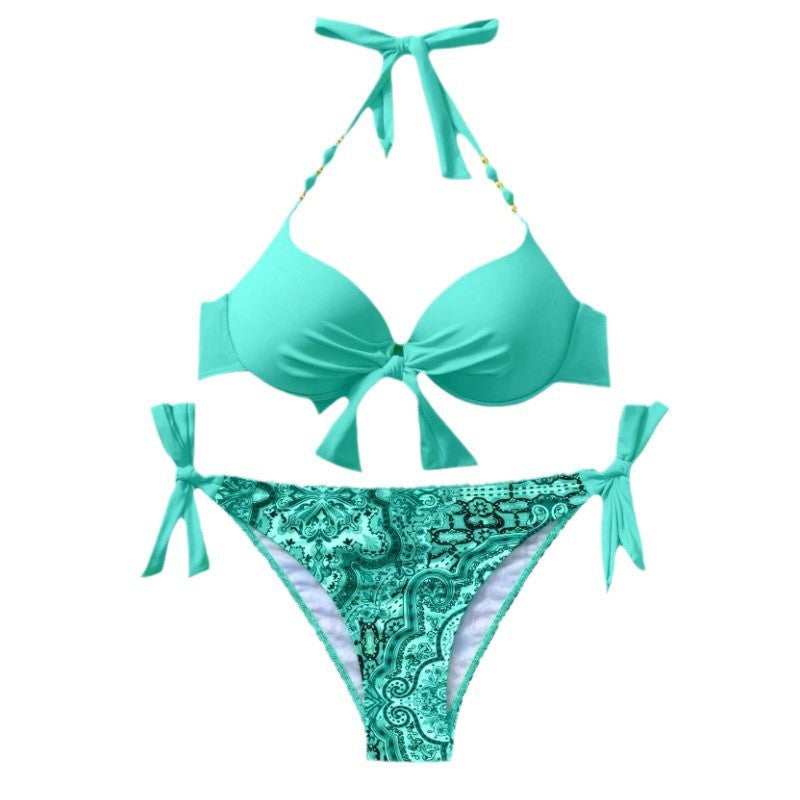 Damen Bikini-Set mit modischen BindR&Bändern und herausgearbeitetem Muster R&B