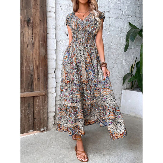 Damen Elegantes Maxikleid mit Floral- und Smock-Detail R&B
