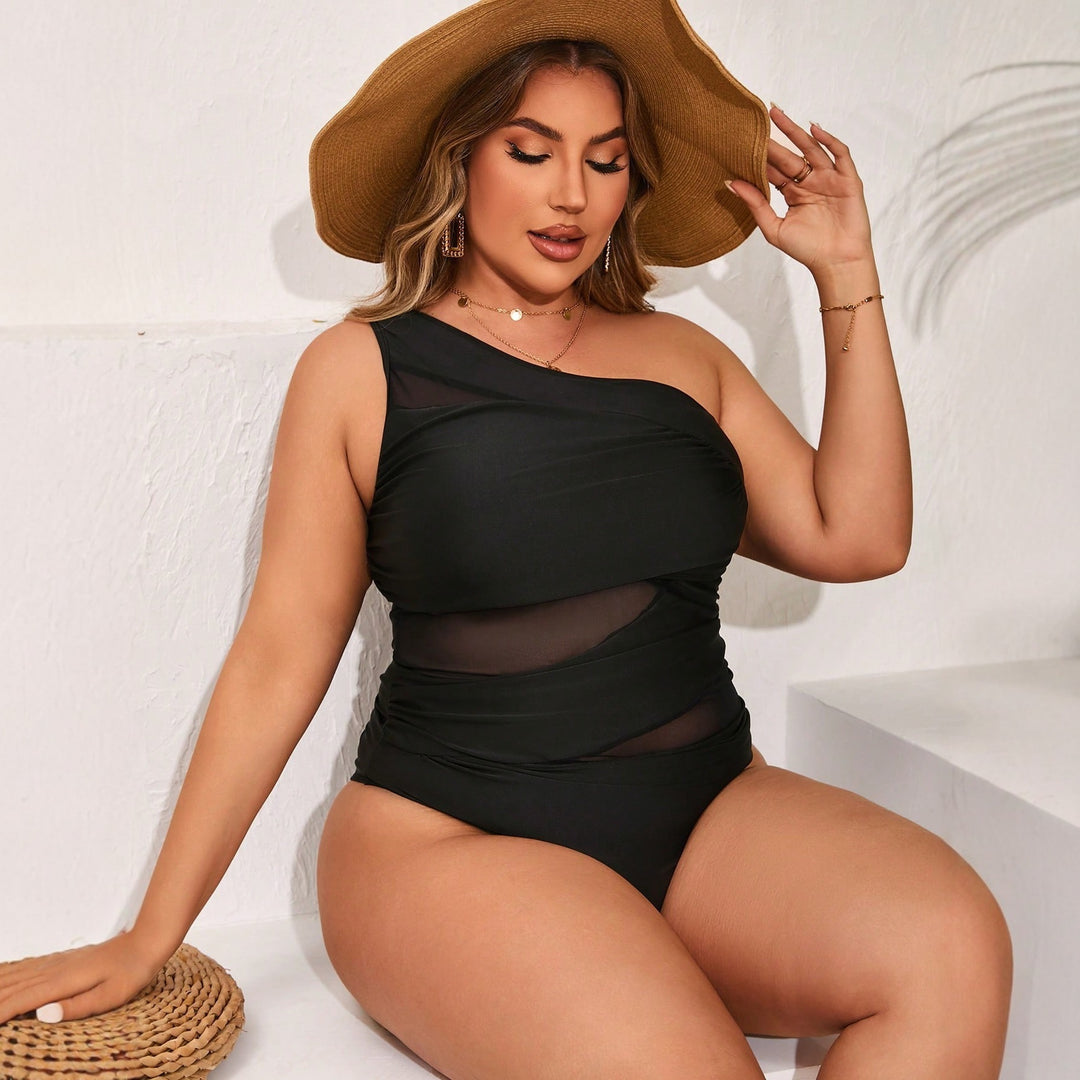 Damen Einseitiger Badeanzug mit raffinierten Mesh-Elementen R&B