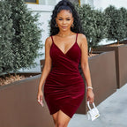 Damen Mini-Kleid im Wickelstil aus weichem Samt R&B