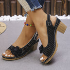 Damen offene Clogs mit floralen Applikationen und atmungsaktiver Löcherstruktur R&B