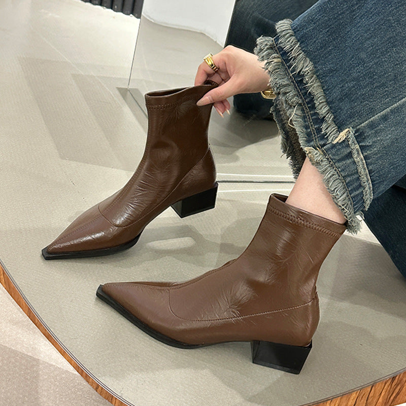 Damen elegante Stiefeletten mit spitzem Zehenbereich und Blockabsatz R&B