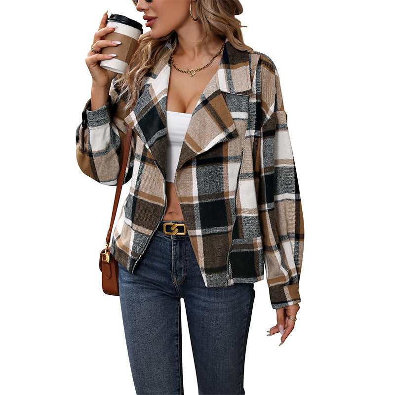Damen kariertes Blazer-Jackett mit lässigem Schnitt R&B