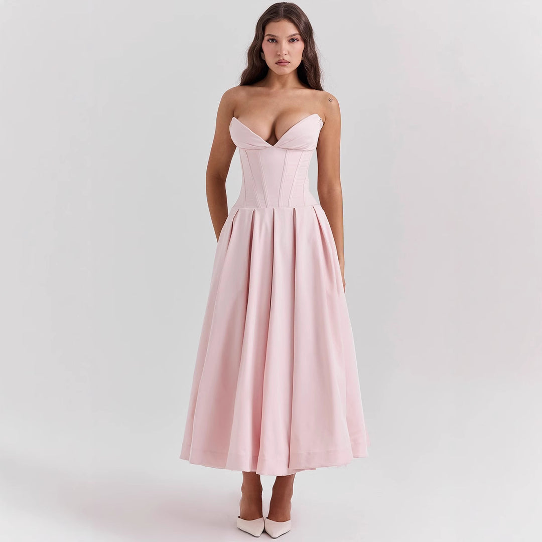 Damen Abendkleid mit elegantem Herzausschnitt und ausgestelltem Rock Heidi-Mode