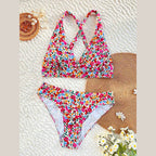 Damen Triangel-Bikini mit floralem Design und hochgeschnittenem Schnitt