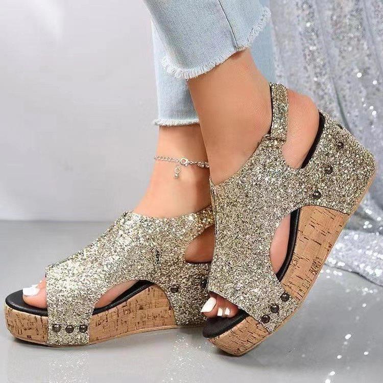 Damen Glitzernde Zehentrenner-Sandalen mit Komfort-Fußbett R&B