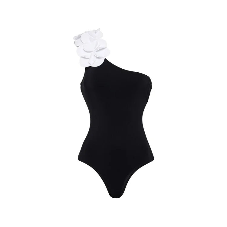 Damen Schwimmanzug mit asymmetrischem Schnitt und floralen Applikationen R&B