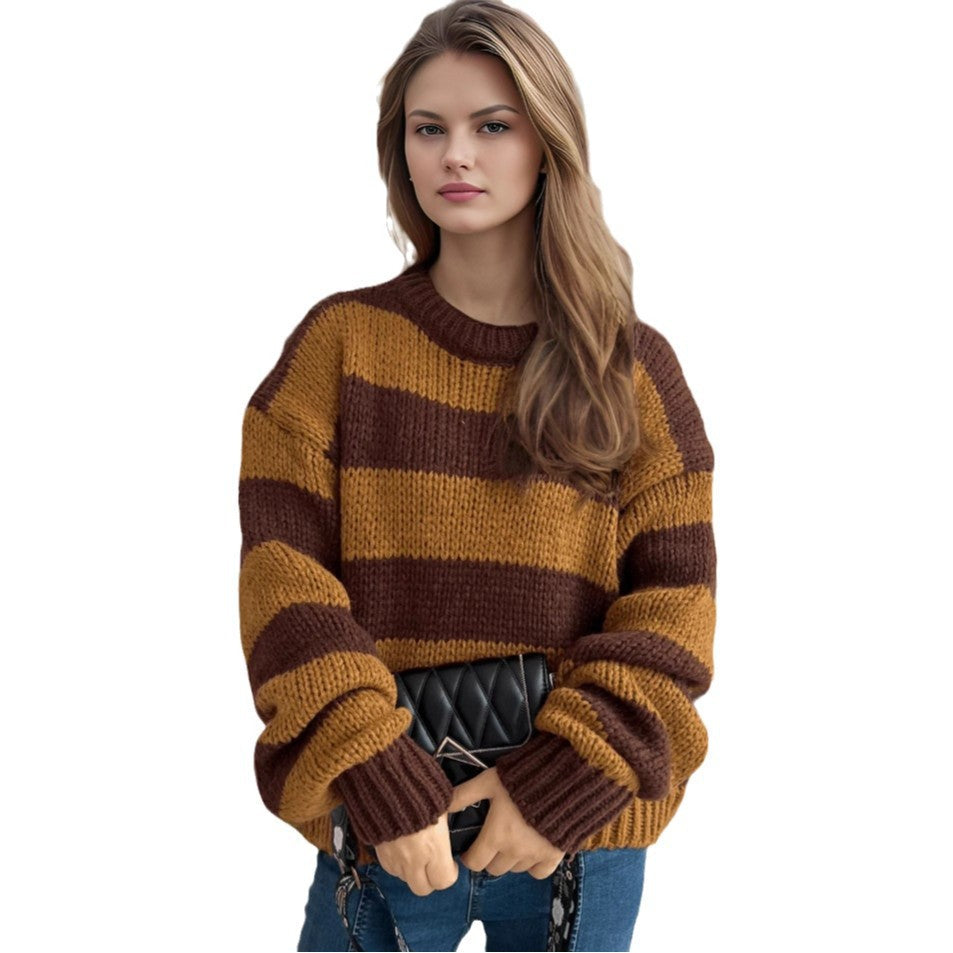 Damen Übergroßer gestreifter Strickpullover R&B