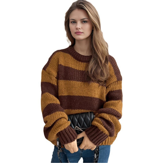 Damen Übergroßer gestreifter Strickpullover R&B