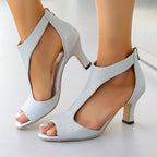 Damen Elegante High Heel Sandalen mit transparenten Einsätzen R&B