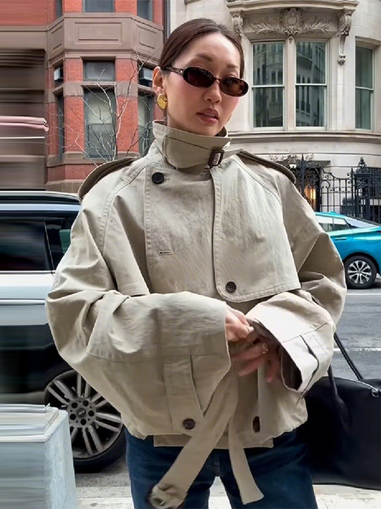 Damen modischer Oversize-Trenchcoat mit schmalem Gürtel R&B