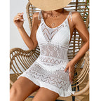 Damen Häkel-Strandkleid mit verstellbaren Trägern und Rüschensaum R&B