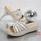 Damen Wedge-Pantoletten mit stilvollen Glitzerakzenten und anatomischem Fußbett R&B