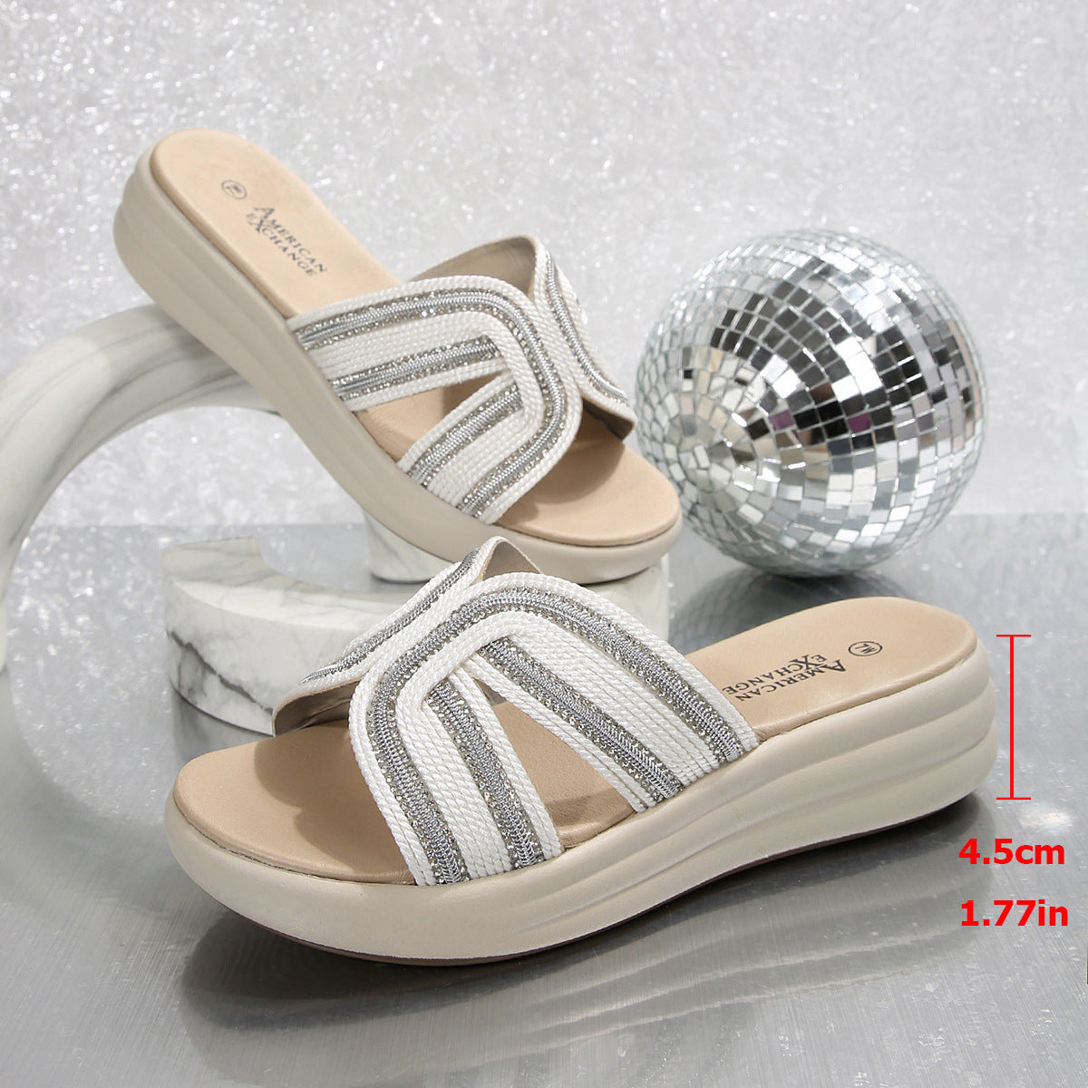 Damen Wedge-Pantoletten mit stilvollen Glitzerakzenten und anatomischem Fußbett R&B
