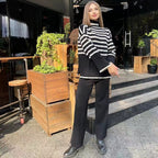 Damen modisches Strickensemble mit feinen Streifen R&B