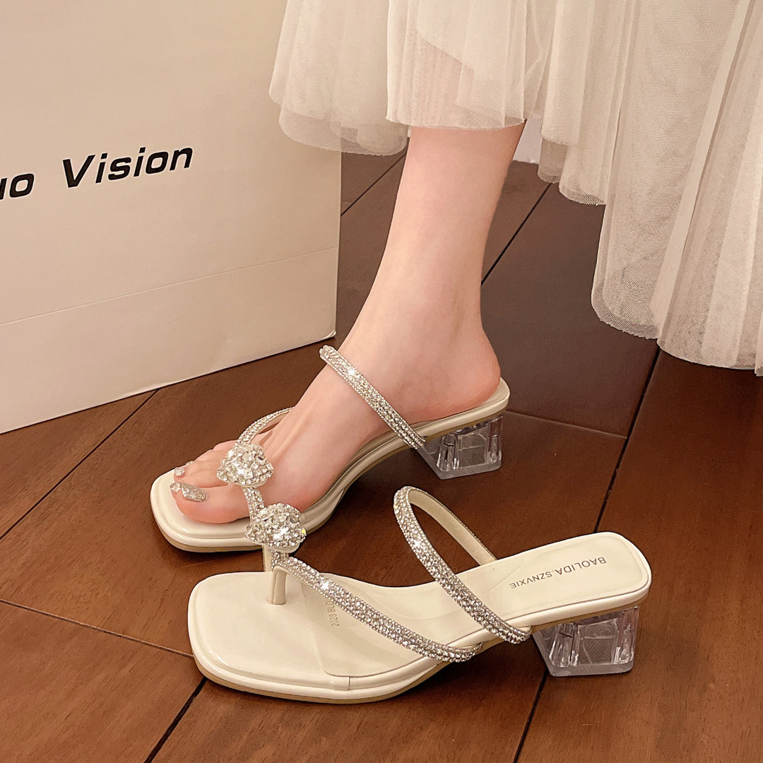 Damen Glitzernde High-Heels mit kunstvollen Verzierungen und transparentem Blockabsatz R&B
