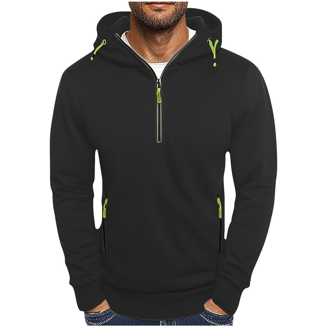 Herren modischer Kapuzenpullover mit zwei Taschen und halbem Reißverschluss R&B