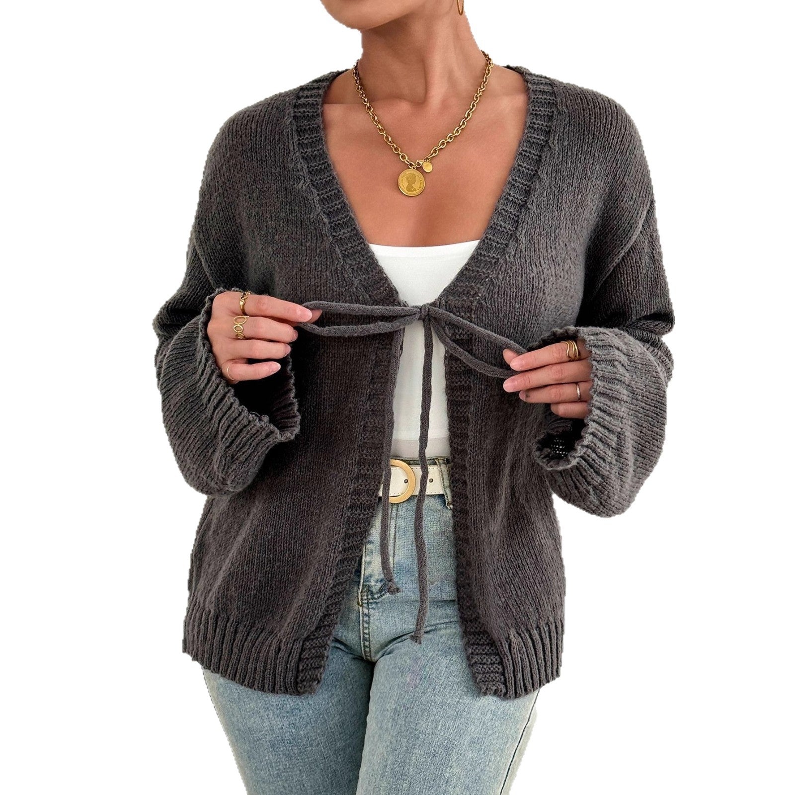 Damen gemütlicher Strickcardigan mit modernem BindR&Band R&B