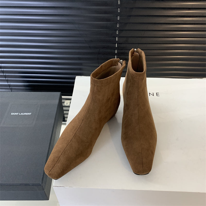 Damen modische Ankle Boots aus feinem Wildleder mit spitzem Schnitt und leichter Keilsohle R&B