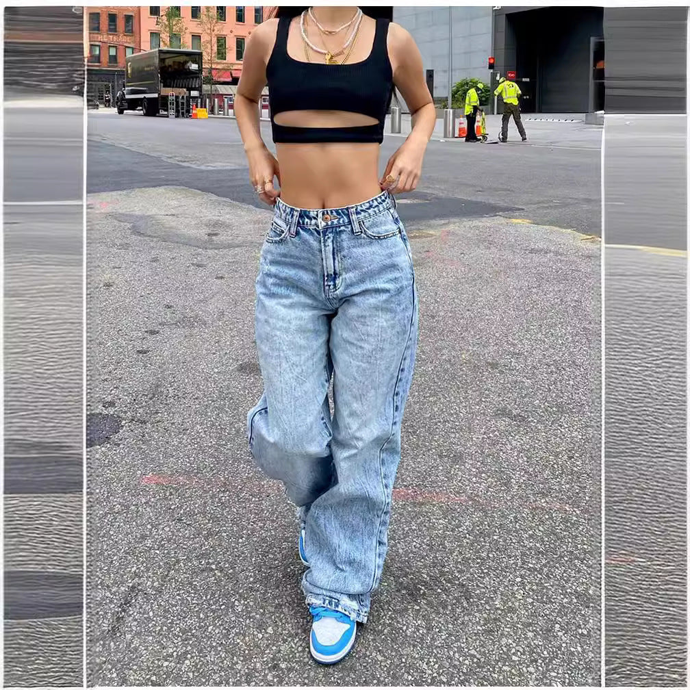 Damen weite High-Waist Jeans mit modernem Schnitt R&B