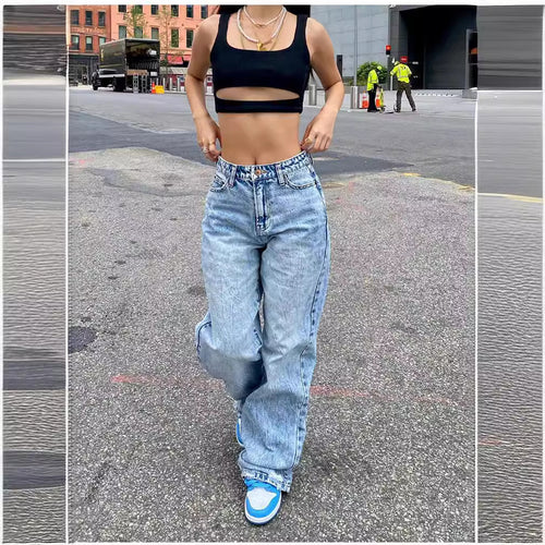 Damen weite High-Waist Jeans mit modernem Schnitt R&B