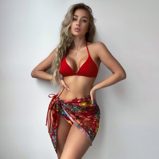 Damen Bikini mit verstellbaren Trägern und floralem Wickelrock R&B