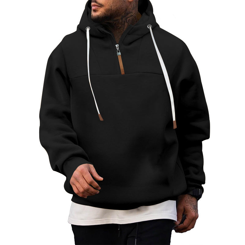 Herren nan Sweat-Halbzip mit strukturierter Innenseite, verstellbarer Kapuze und breitem Rippbund R&B