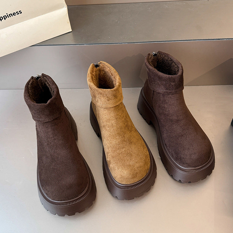 Damen modische Winterstiefeletten mit hohem Plateau und kuscheligem Innenfutter R&B