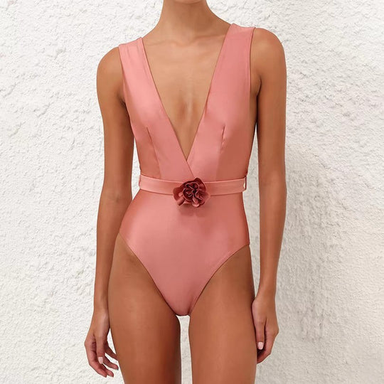 Damen Eleganter Badeanzug mit Blumenapplikation R&B