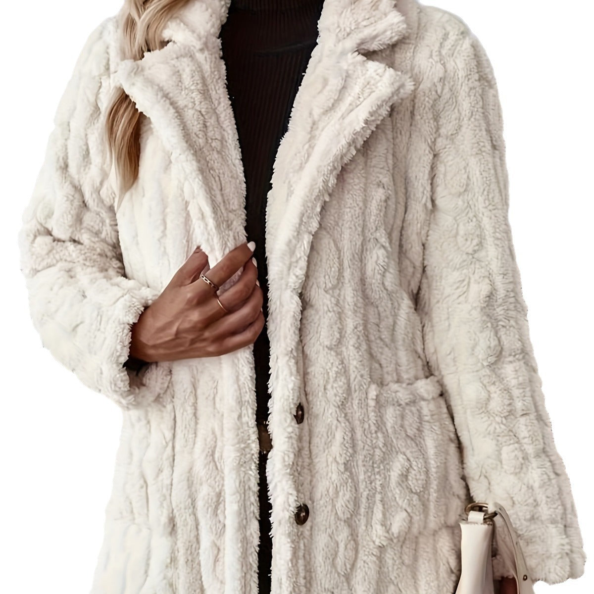 Damen Flauschiger und eleganter Teddy-Mantel mit aufwendiger Struktur