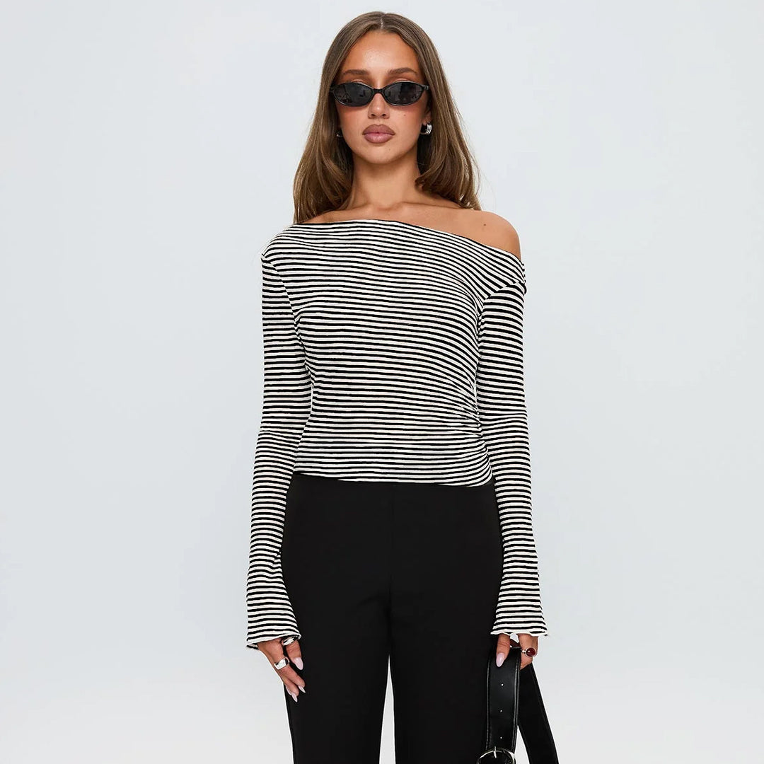 Damen Trendiges Oberteil mit asymmetrischem Ausschnitt und punktiertem Design R&B