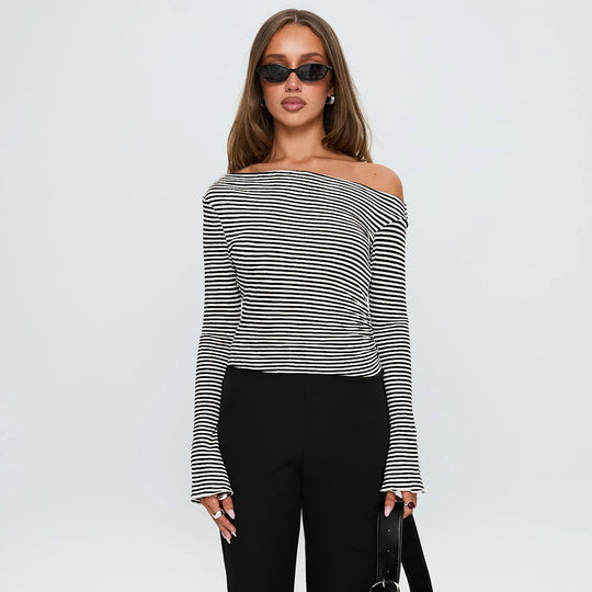 Damen Trendiges Oberteil mit asymmetrischem Ausschnitt und punktiertem Design R&B