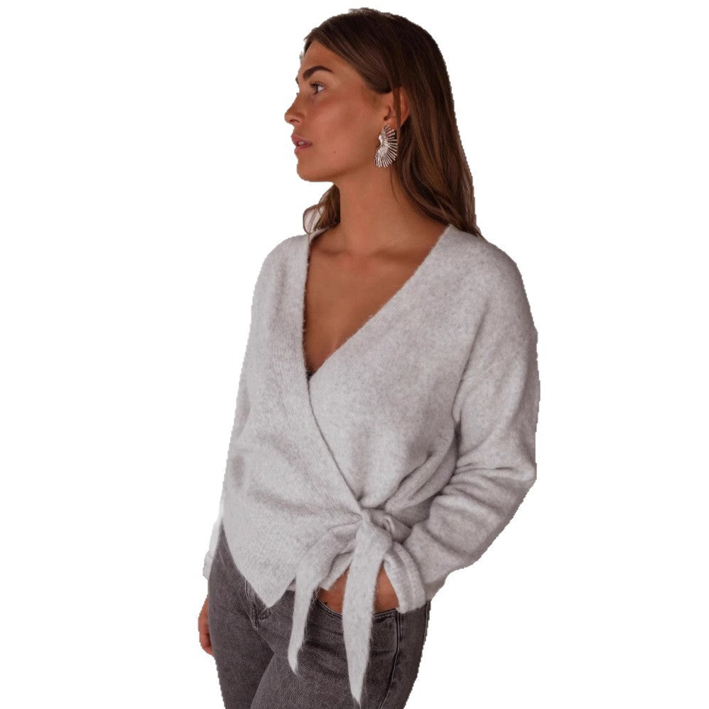 Damen Wickelstrickjacke mit dekorativem Bindegürtel und lässigem Schnitt R&B