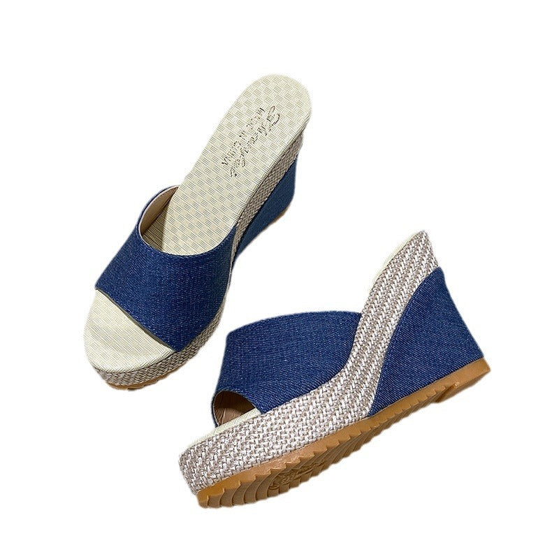 Damen Wedge-Sandaletten mit geflochtenem Absatz und modischem Obermaterial R&B