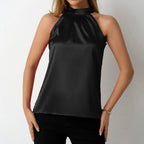 Damen Satin-Hochkragenoberteil mit elegantem Schnitt R&B
