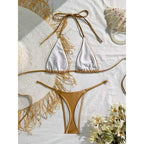 Damen Triangel-Bikini mit fransigem Detail und höherschneidender Passform R&B