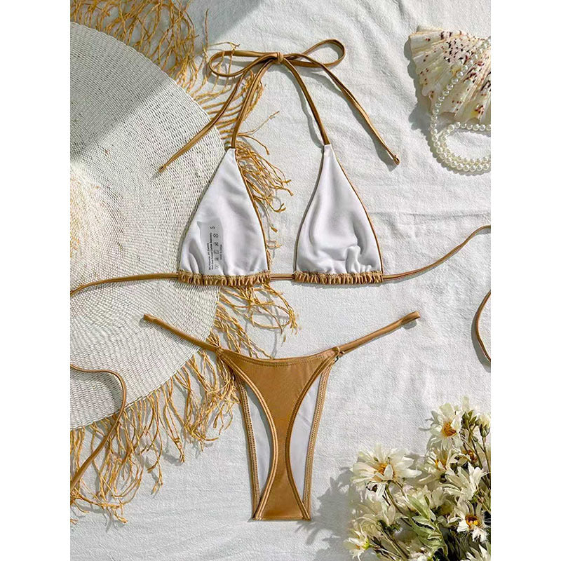 Damen Triangel-Bikini mit fransigem Detail und höherschneidender Passform R&B